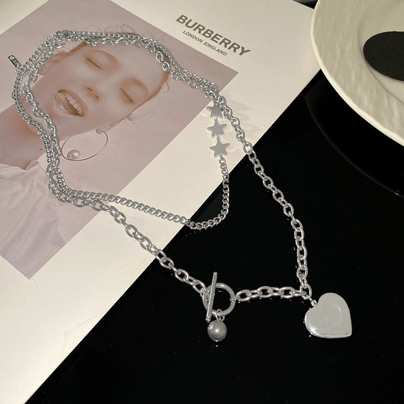 Sweet Streetwear Heart Star Geometric Titanium Steel Plated Double Layer Necklace for Unisex