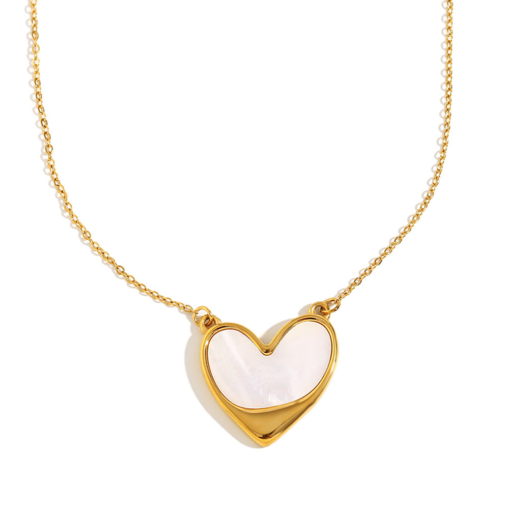 Fashionable Heart-Shaped Stainless Steel Necklace with 18K Gold Plating and Shell Pendant for Women