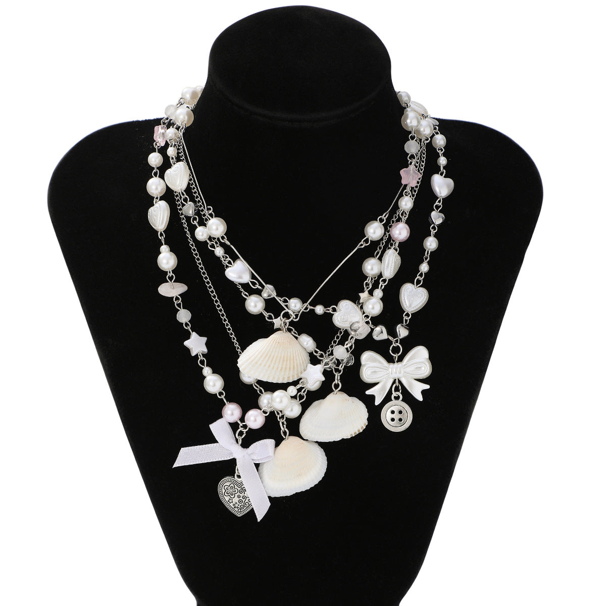 Rustic Chic Heart and Bow Pendant Necklace in Alloy with Plated Finish for Women