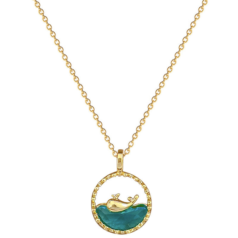 Collana con pendente a balena geometrica in acciaio al titanio con strass, lusso, fresca e dolce