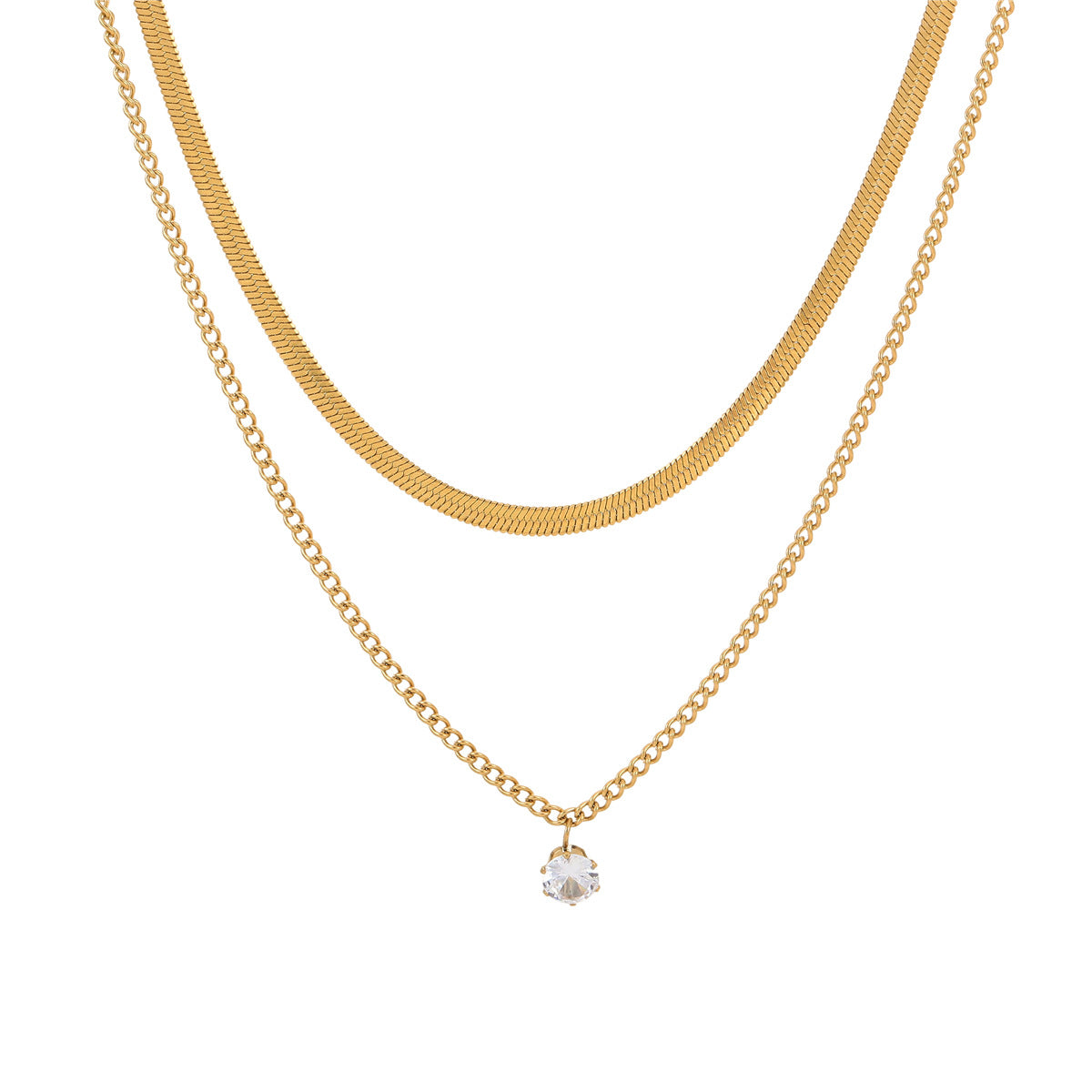 Collana da donna a più strati in acciaio inossidabile placcato oro 18 carati, con zirconi intarsiati, stile catena a serpente