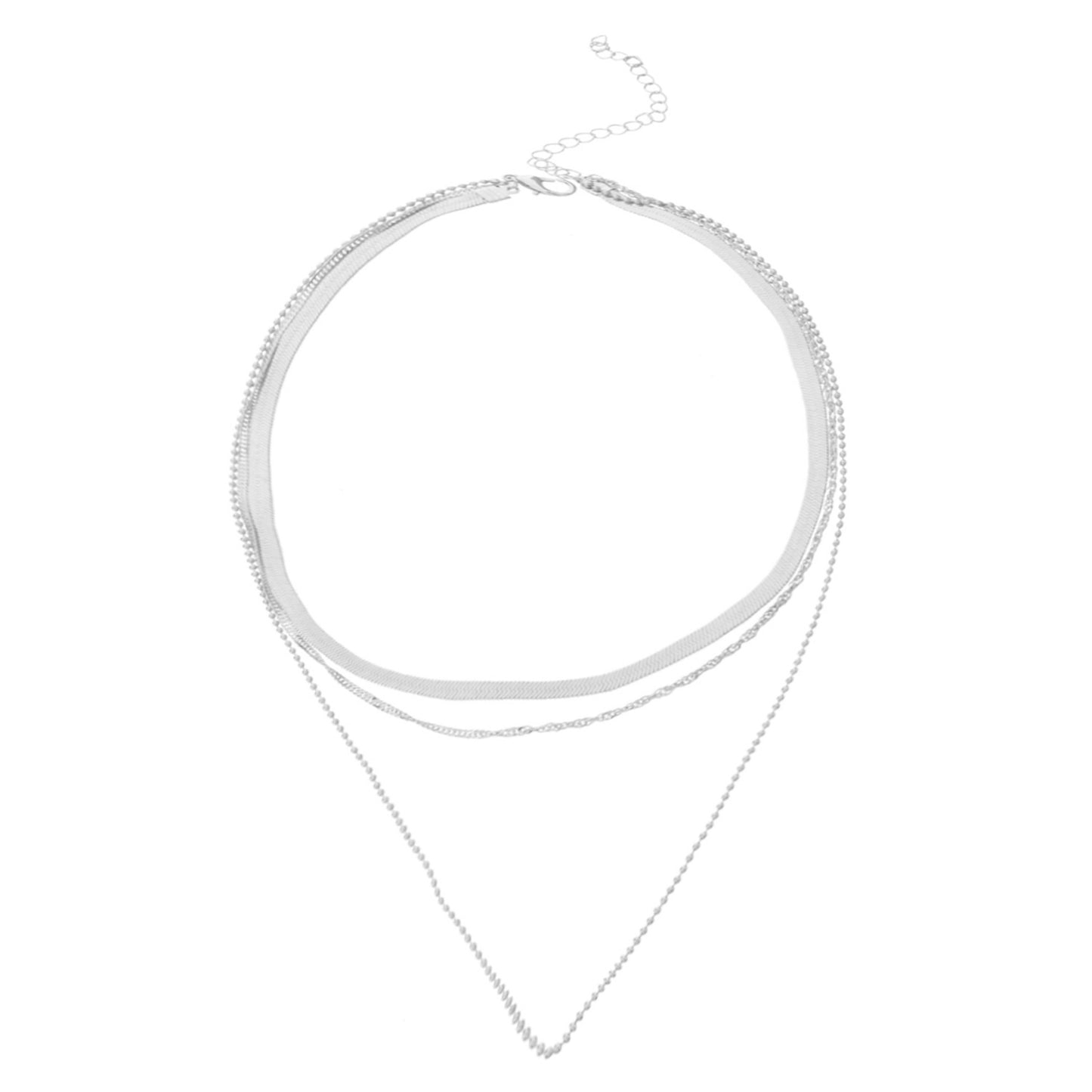 Minimalist Geometric Alloy Pendant Necklace for Women with Plated Finish and Multi-Layer Round Bead Chain