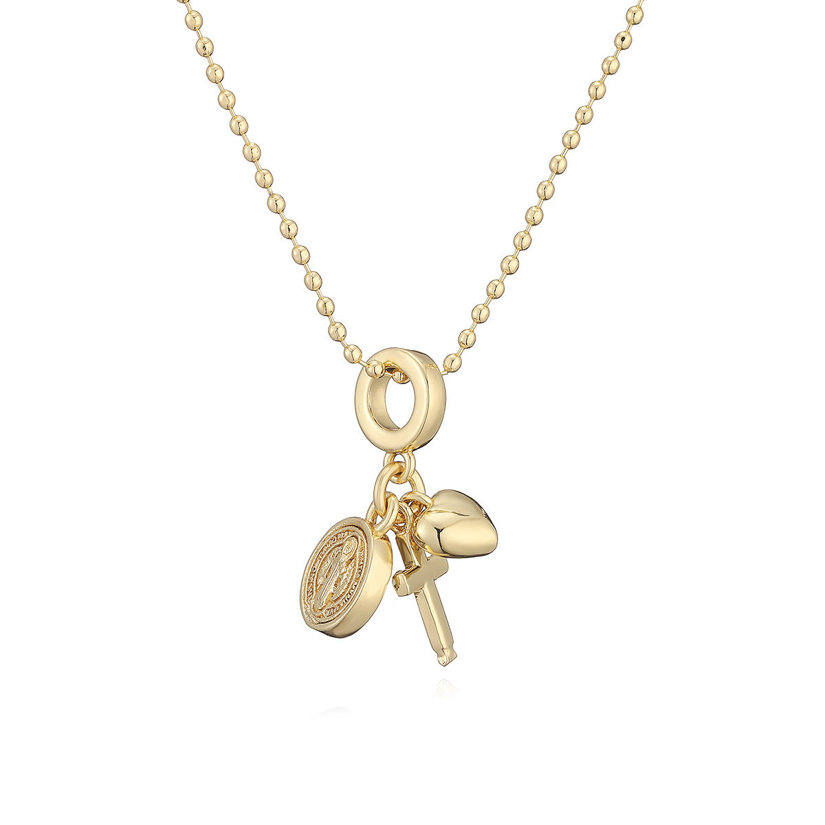 Minimalist Gold Plated Brass Cross Heart Cubic Zirconia Pendant Necklace for Women