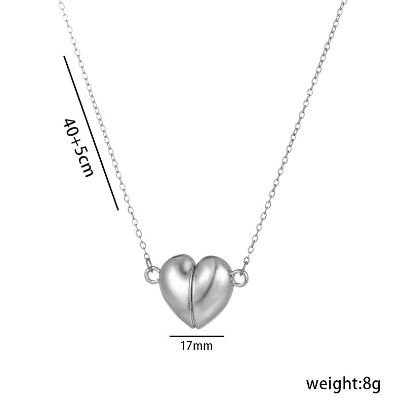 Light Luxury 18K Gold Plated Titanium Steel Heart Pendant Necklace with Magnetic Clasp O-Chain for Women