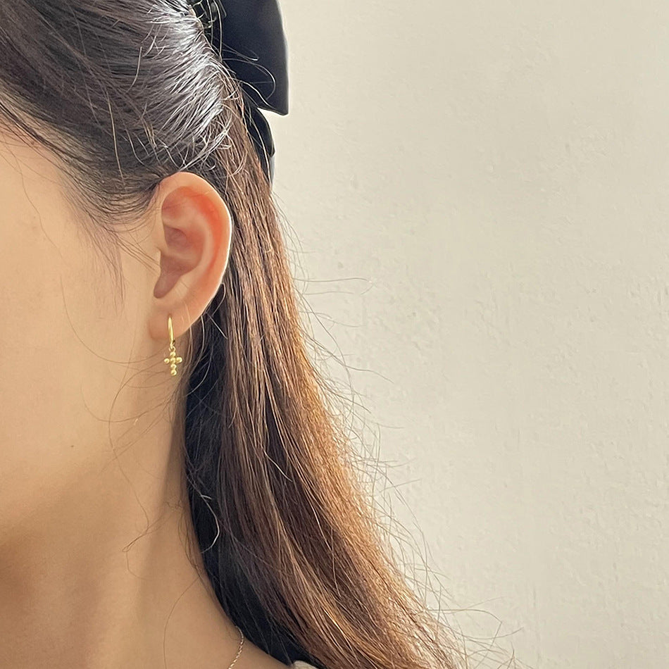 Minimalist 925 Sterling Silver Cross Earrings Plated Hoop Studs for Women