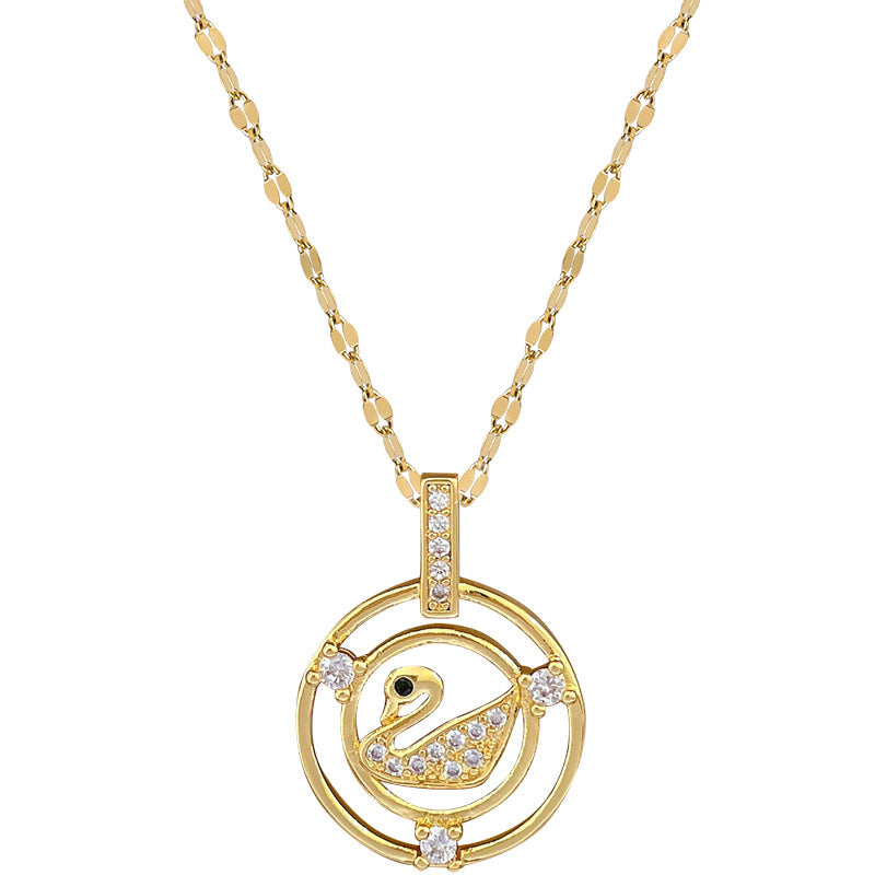 Minimalist Geometric Duck Pendant Necklace in Titanium Steel with Rhinestone Accents for Women and Men