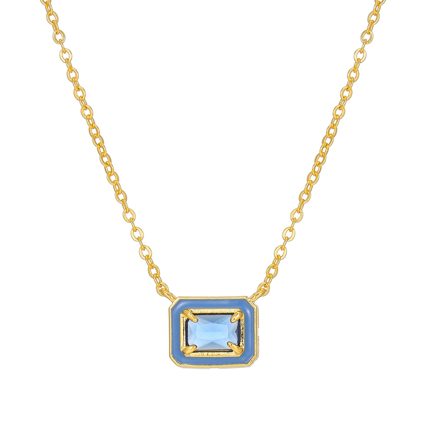 Macaron Candy Color Square Geometric Drip Oil Cubic Zirconia Pendant Gold Plated Brass Necklace for Women