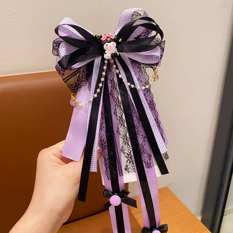 Cartoon Bowknot Hair Clip for Kids Made of Fabric with Ribbon and Pompom Accents in Princess Collection