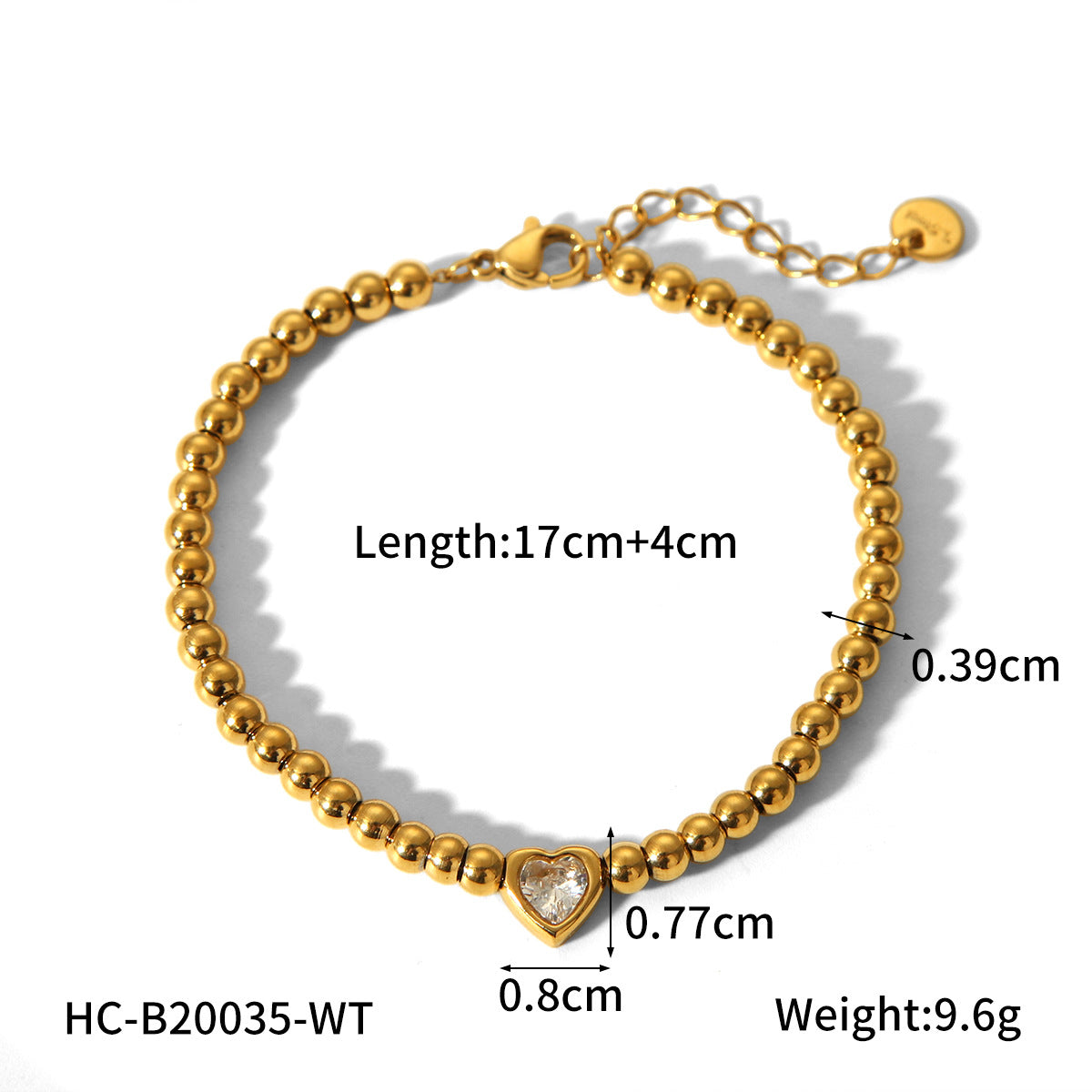 Ins Style Heart-Shaped Beaded Bracelet for Women Made of Titanium Steel with 18K Gold Plating