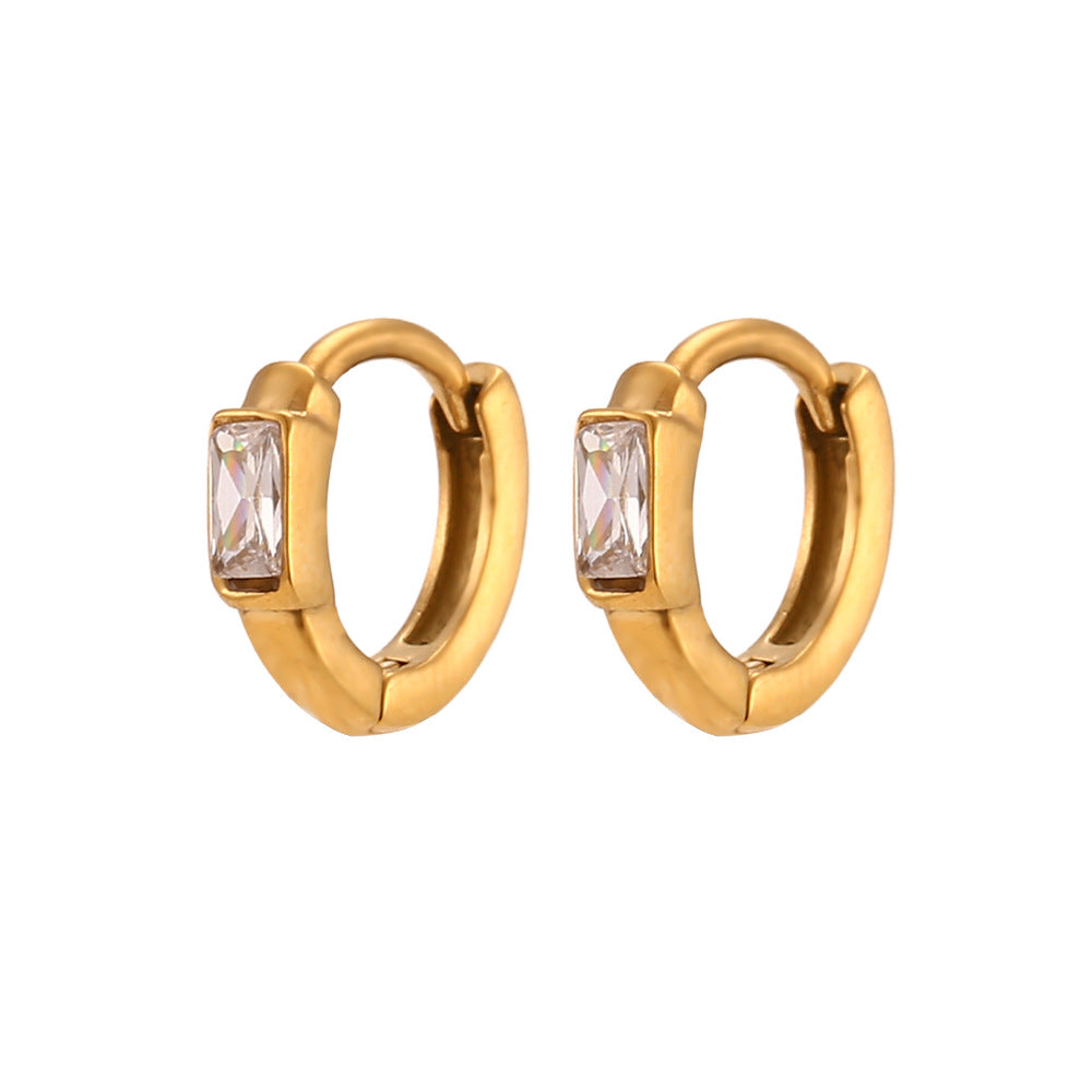 Minimalist Retro Geometric Stainless Steel Gold-Plated Square Zircon Hoop Earrings for Women