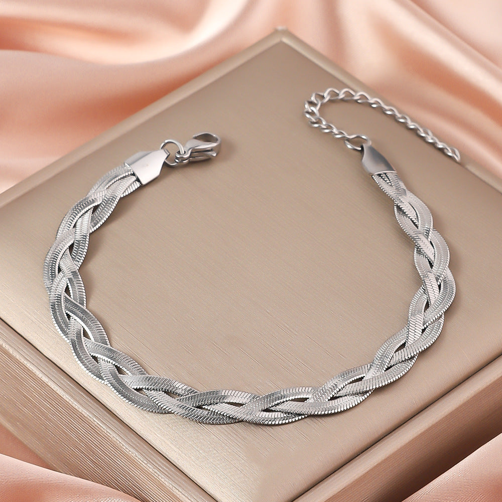 Bracciale da donna Sweet Streetwear in acciaio al titanio con catena a serpente geometrica rotonda intrecciata