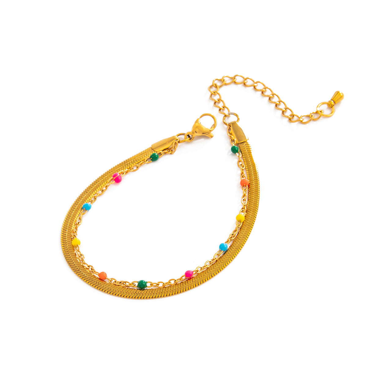 Minimalist Geometric Stainless Steel Plated Double Layer Snake Chain Bracelet for Women