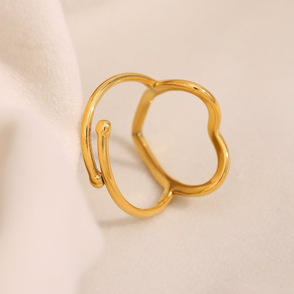 Anello in acciaio inossidabile a forma di cuore minimalista con placcatura in oro 18 carati, design a fascia aperta cava da donna