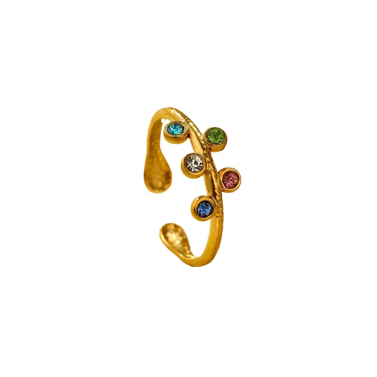 Anillo redondo vintage de acero inoxidable extragrande con diamantes de imitación de colores y acabado chapado para mujer