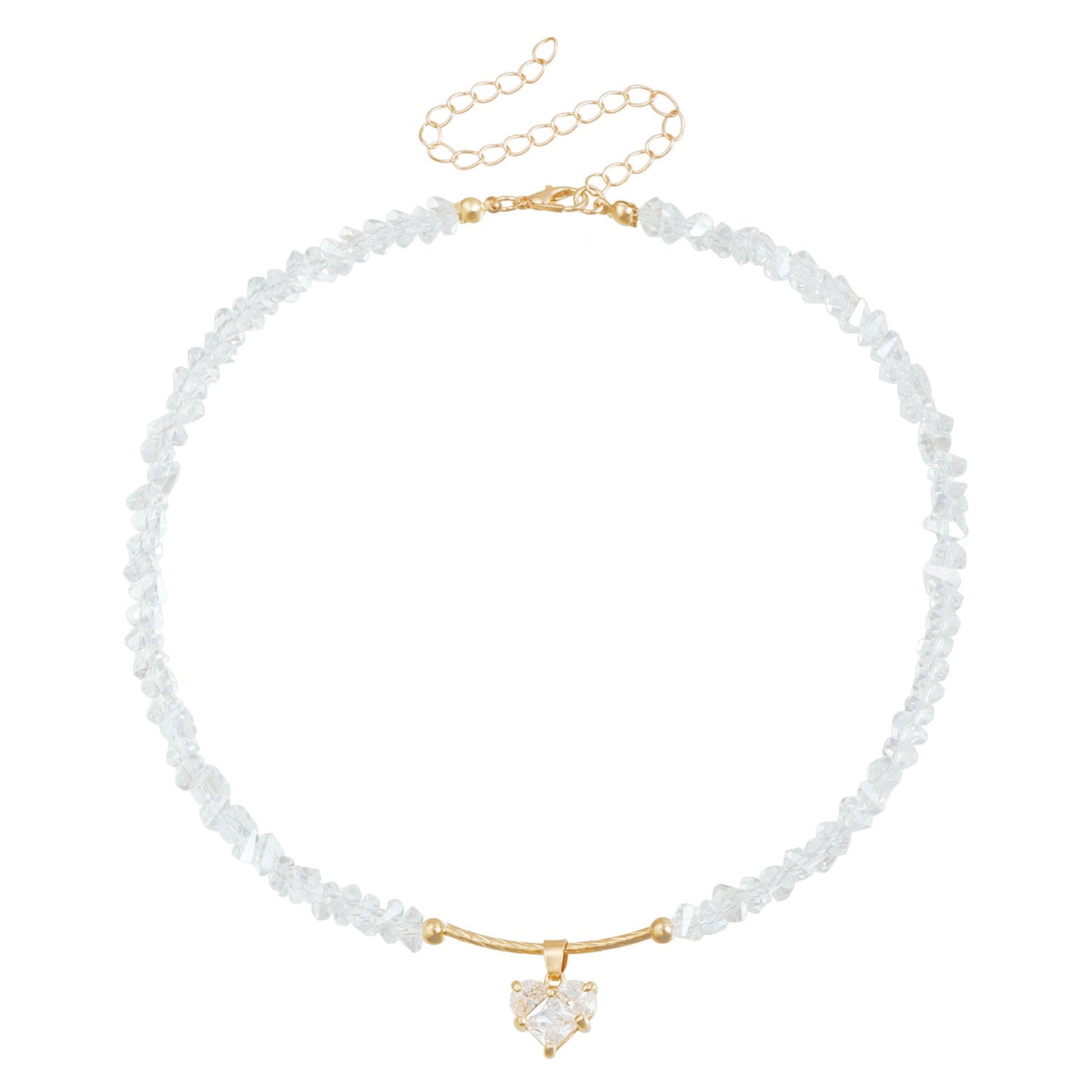 Sweet and Edgy Heart-Shaped Zirconia Clavicle Necklace in Alloy with Electroplated Finish for Women