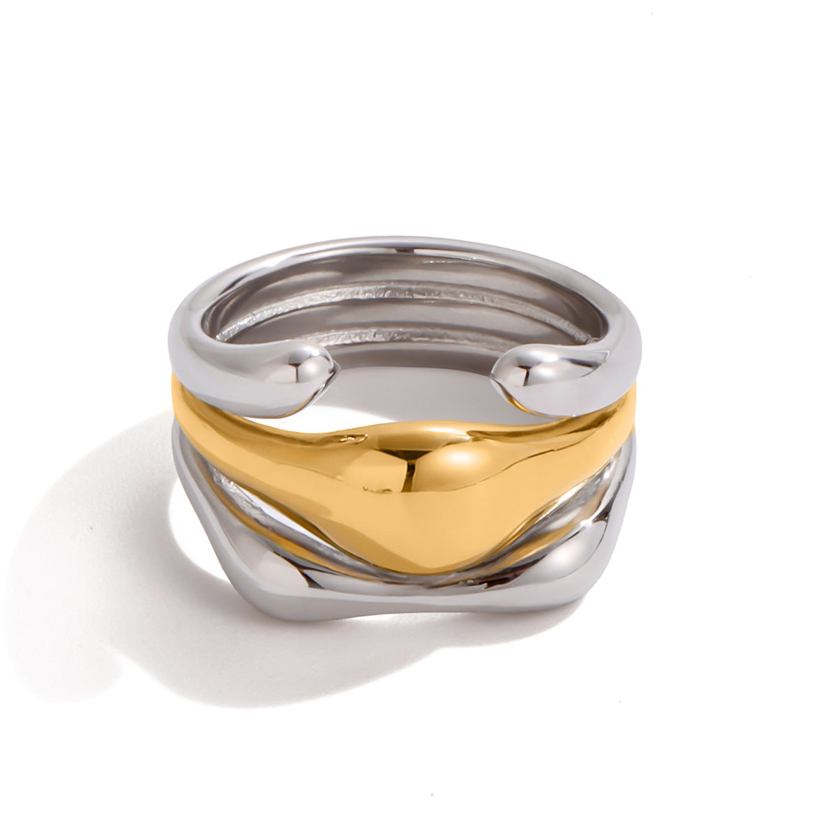 Anillo de acero inoxidable 18K chapado multicolor geométrico de moda para mujer