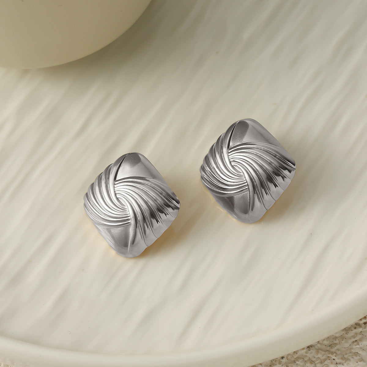 Minimalist 18K Gold Plated Square Striped Stainless Steel Earrings for Women
