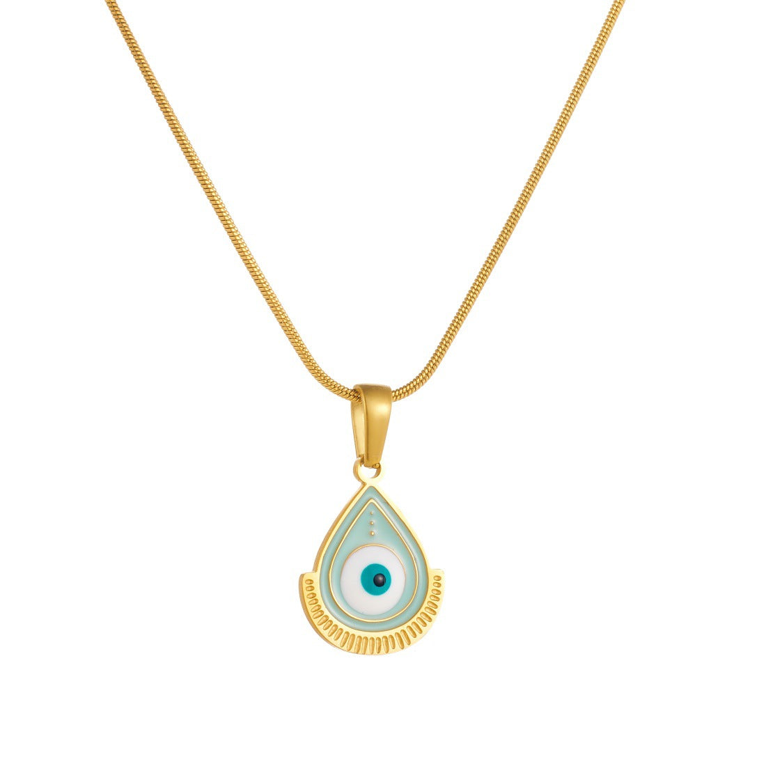 Gothic Teardrop Gold Plated Stainless Steel Evil Eye Pendant Necklace with Snake Chain