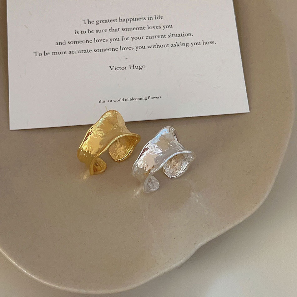 Anillo de plata de ley 925 irregular texturizado con efecto agua, anillo de banda abierta, joyería de moda para uso diario