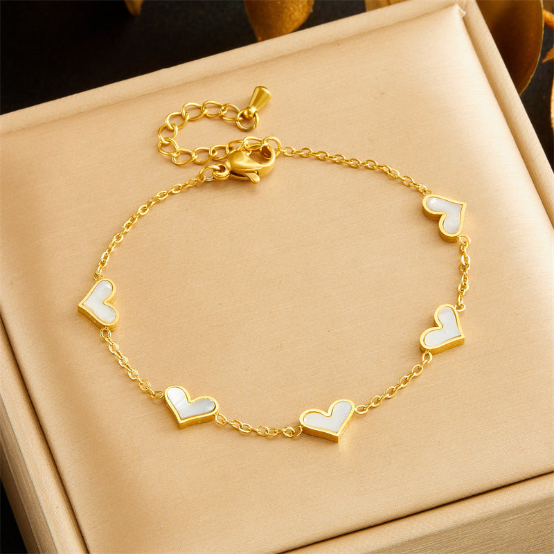 Set Collana Orecchini Bracciale a Cuore in Acciaio Inossidabile Placcato Minimalista