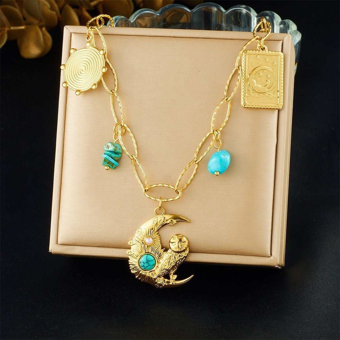 Sweet Gold Plated Heart Floral Hollow Stainless Steel Pendant Necklace Curb Chain