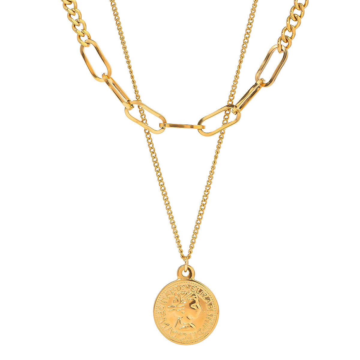 Gold Plated Stainless Steel Multi-Layer Cartoon Pendant Necklace for Women
