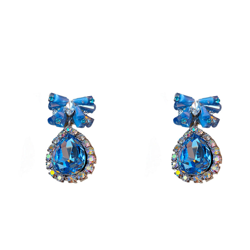 Pendientes de lujo con forma de lazo y gota de agua, con incrustaciones de pedrería y acabado chapado para mujer