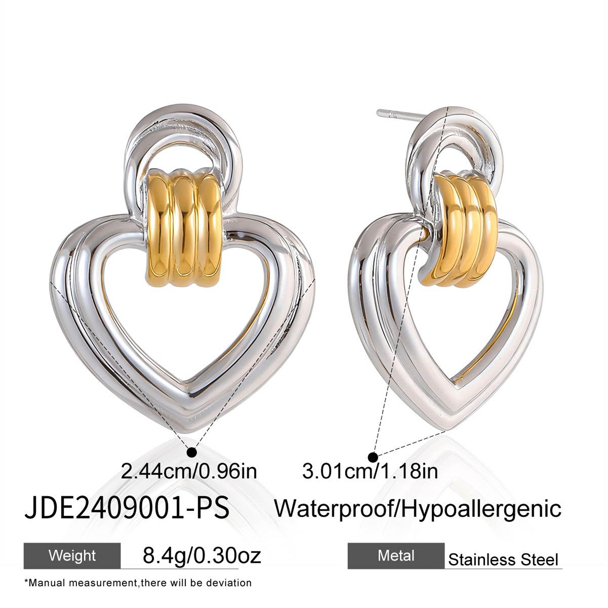 Orecchini a perno minimalisti a forma di cuore in acciaio al titanio per donna con perni in acciaio inossidabile placcati in oro sottovuoto PVD