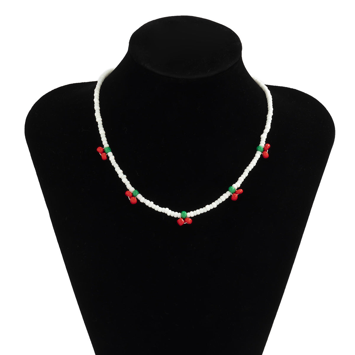 Collar con colgante de cereza en resina para mujer con estilo minimalista y fresco en cadena de bolitas