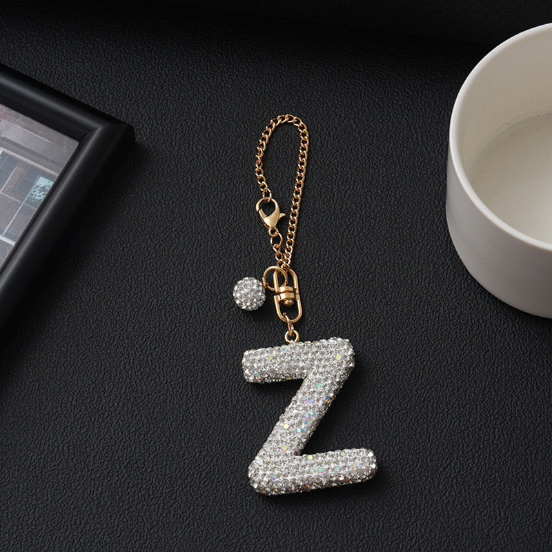 Luxury Rhinestone Letter Pendant Resin Charm for Car Cup Chain