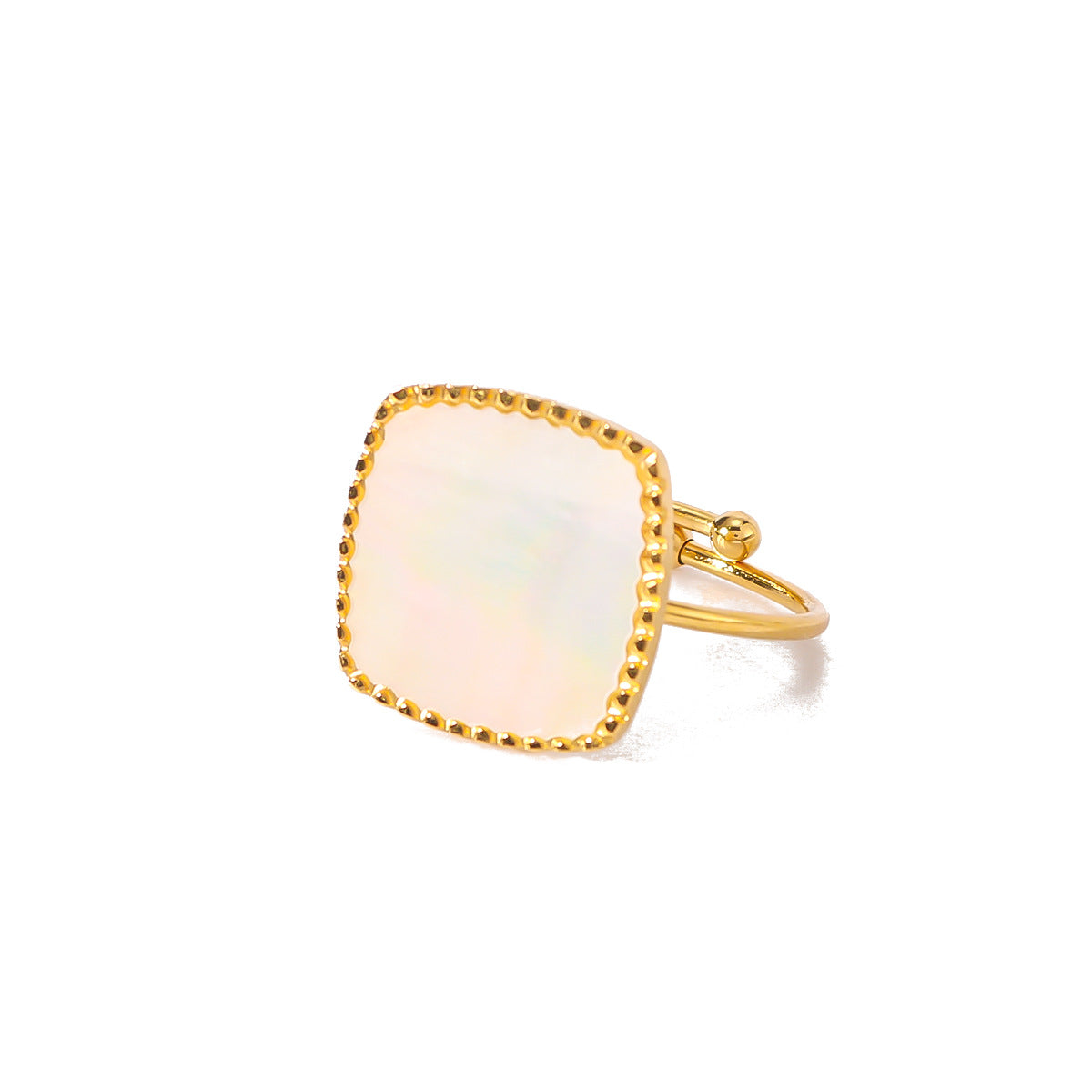 Vintage INS Style Geometric Stainless Steel Ring with 18K Gold Plating and White Mother-of-Pearl Inlay for Women