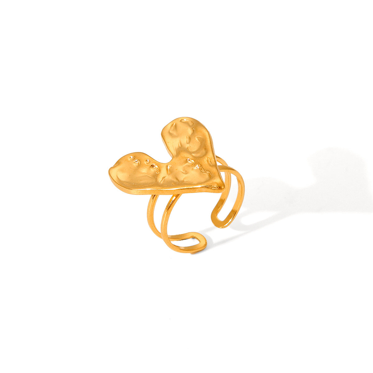 Anello minimalista da donna con apertura a forma di cuore in acciaio inossidabile placcato oro 18 carati