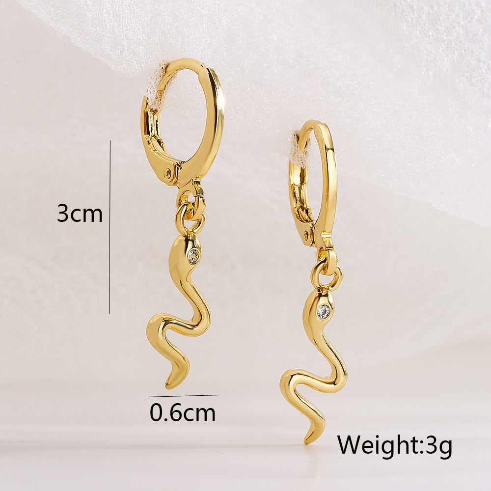 Minimalist Snake-Shaped Copper Pendant Earrings with 18K Gold Plating for Women
