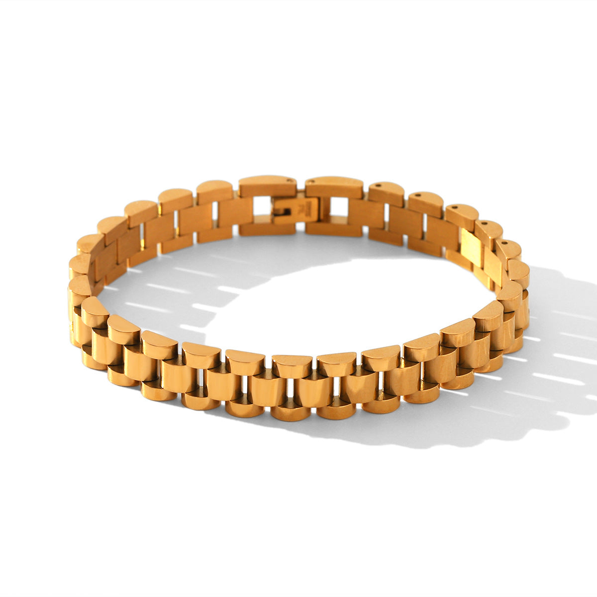 Bracciale da donna a catena per orologio in acciaio inossidabile placcato oro 18 carati, dal design geometrico minimalista di lusso