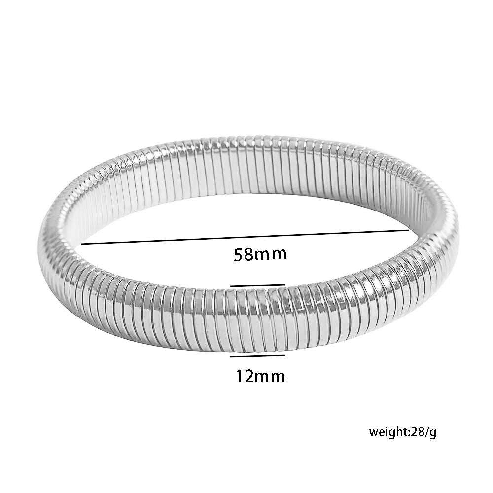 Bracciale rotondo elastico minimalista in acciaio inossidabile con placcatura in oro 18 carati e design a righe