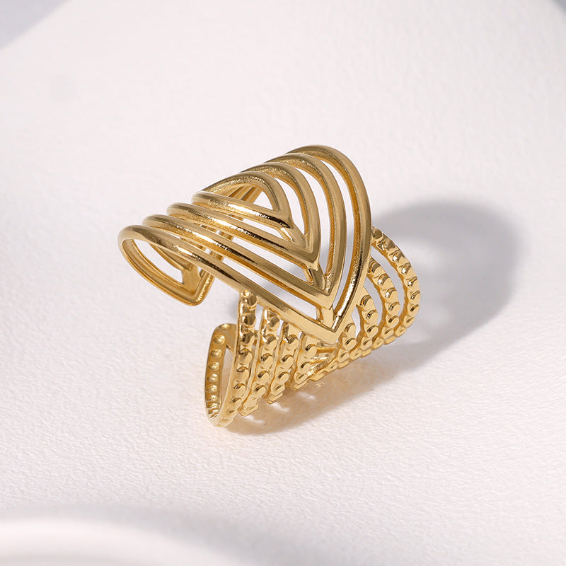 Anello da donna regolabile in acciaio inossidabile placcato oro stile vintage con motivo geometrico