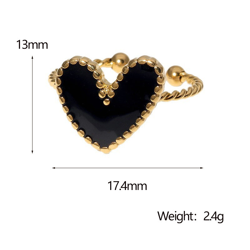 Anello da donna in acciaio inossidabile smaltato a forma di cuore, stile lusso, con finitura placcata