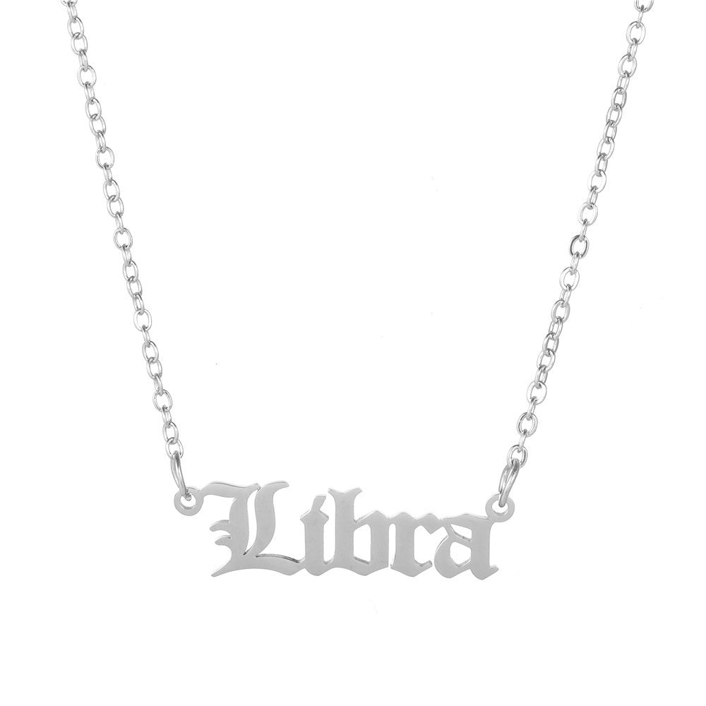Minimalist Stainless Steel Teardrop Zodiac Letter Necklace for Unisex