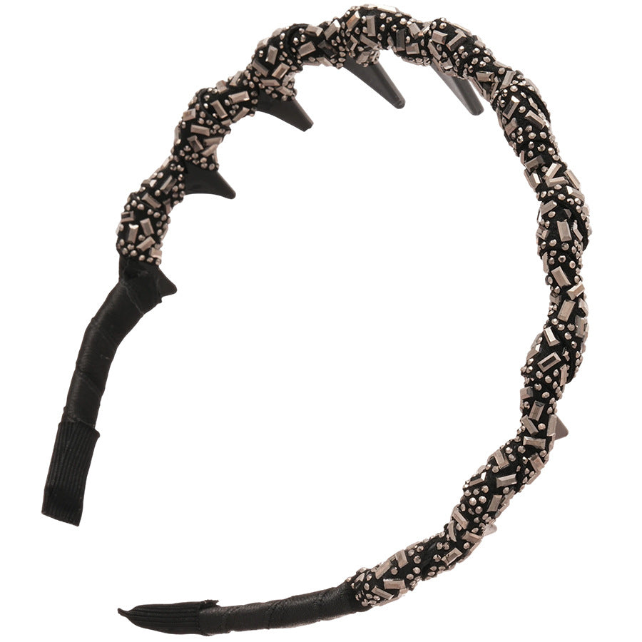 Elegante Cerchietto Ondulato per Donna con Strass in Acrilico, Design a Corona Alta, Accessorio di Moda Minimalista e Sofisticato