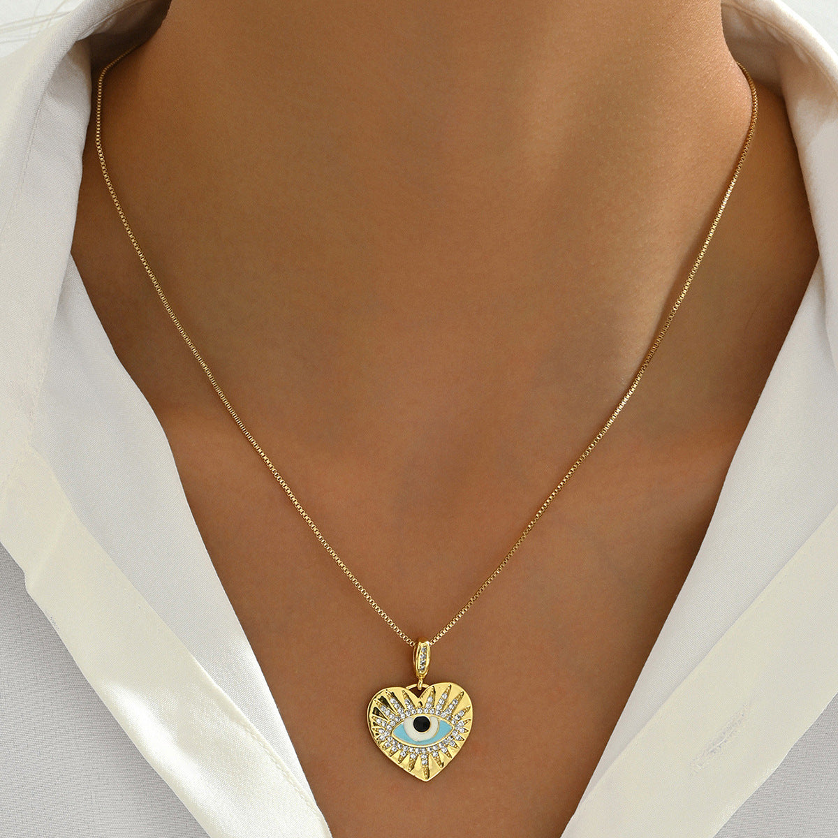 Fashionable OL Style Heart-Shaped Enamel Copper Pendant Necklace for Women with Geometric Design and Clavicle Chain
