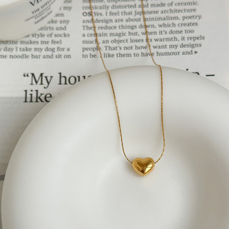 Minimalist 18K Gold Plated 3D Heart Titanium Steel Necklace for Unisex