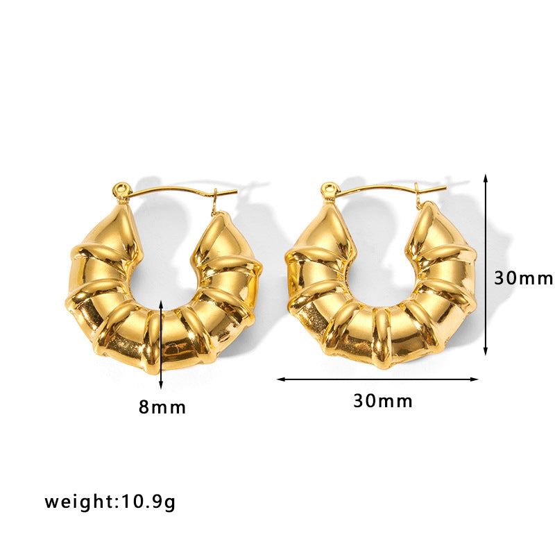 Minimalist Geometric Hollow Stainless Steel Earrings for Women with Plated Finish