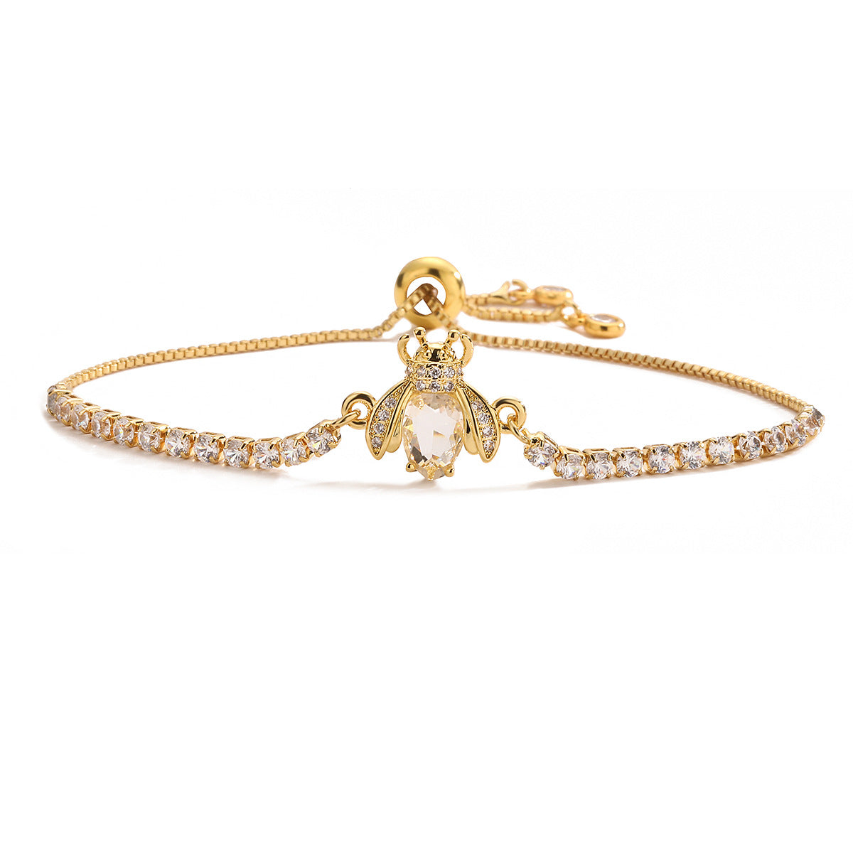 Fashionable Minimalist Bee and Butterfly Shaped Copper Bracelet with 18K Gold Plating and Zircon Inlay for Women