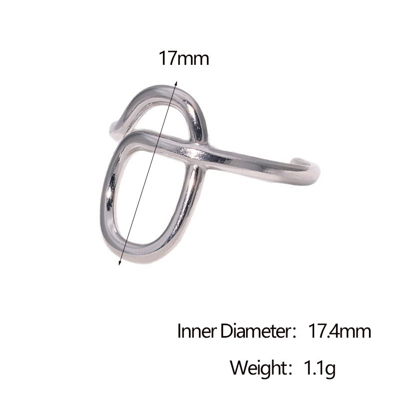 Anello aperto da donna in acciaio inossidabile geometrico minimalista con finitura placcata, anello regolabile di lusso leggero