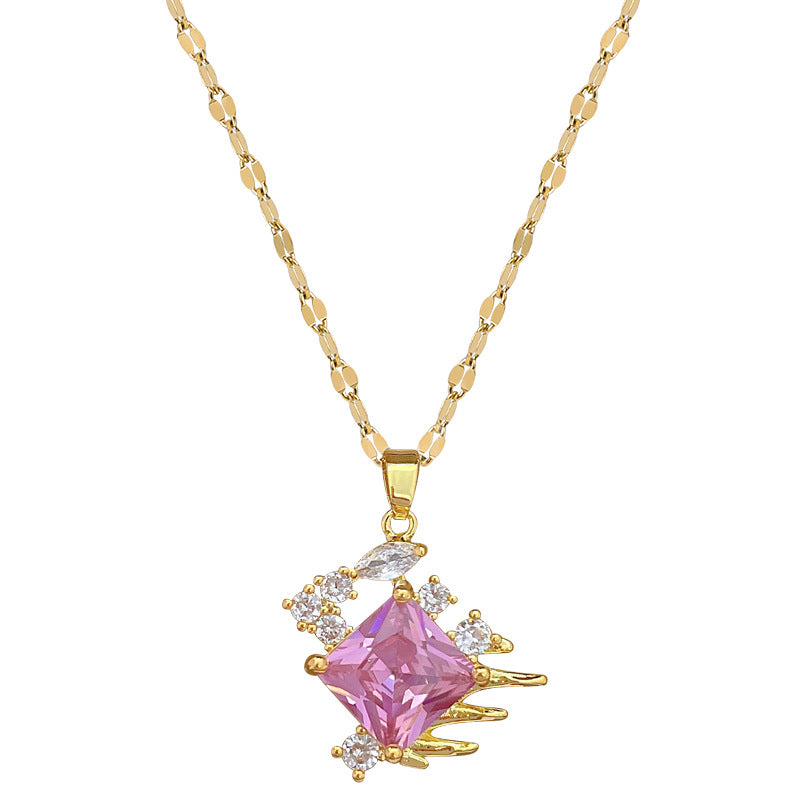 Collana con Pendente Luna Geometrica per Donna e Uomo Catena in Acciaio Inossidabile con Dettagli in Zircone Stile Medaglione Minimalista di Lusso