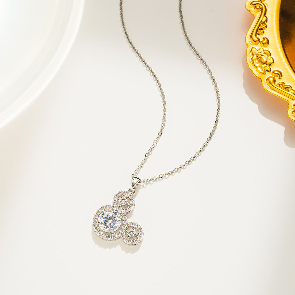 Minimalist Geometric Mickey Mouse Hollow Pendant Necklace in Titanium Steel with Rhinestone Inlay for Women