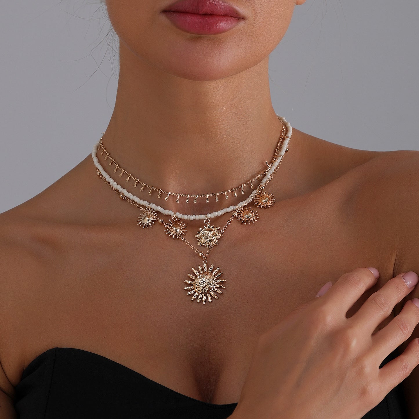 Bohemian Vintage Sun and Smiley Face Pendant Necklace in Alloy with Plating Finish for Women