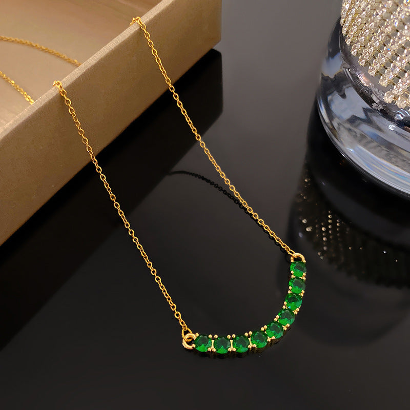 Minimalist Titanium Steel Plated Cubic Zirconia Inlay Geometric Smile Necklace for Unisex