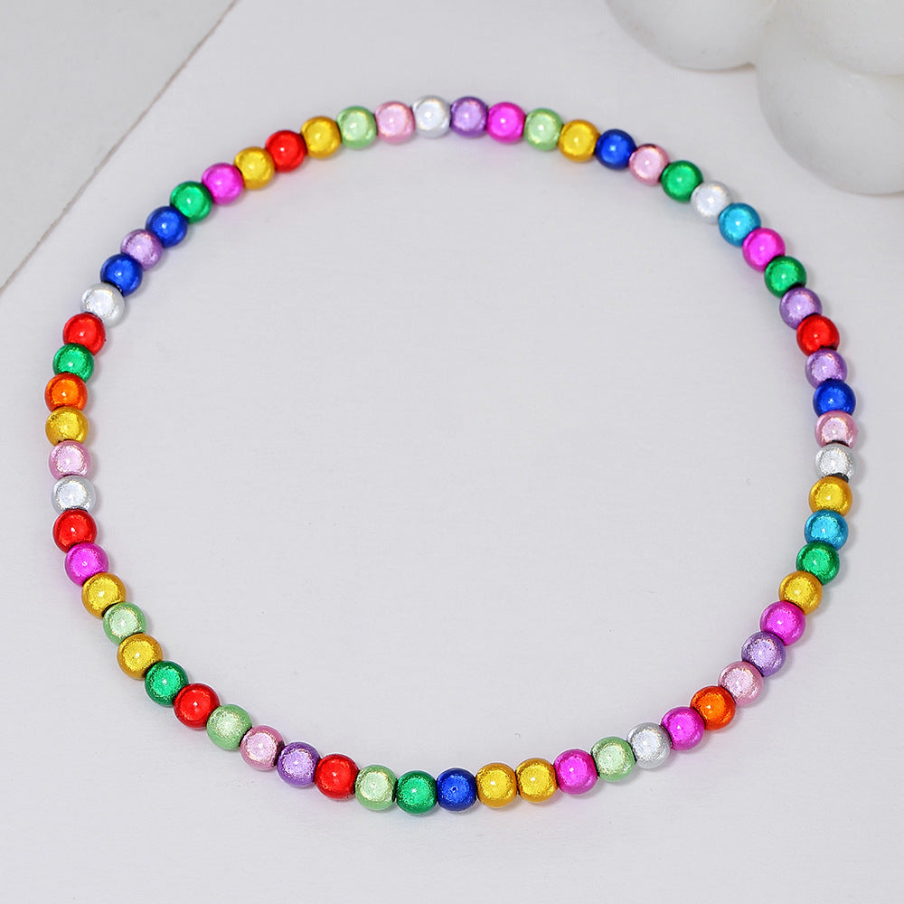 Minimalist Bohemian Geometric Iridescent Beaded Anklet for Women