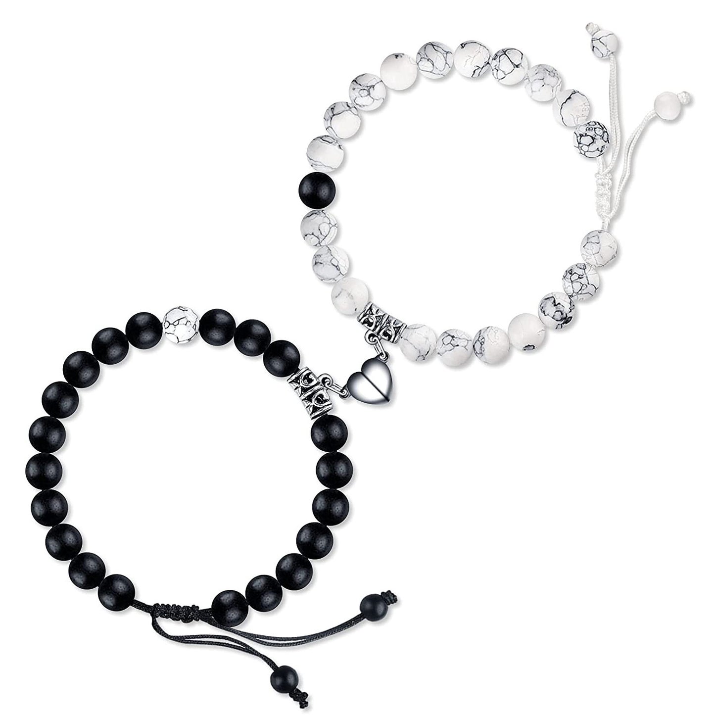 Matte Alloy Heart Bracelet with Turquoise Crystal Inlay Unisex Magnetic Couple Set